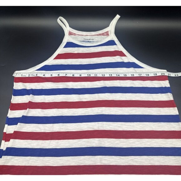 TORRID Heritage Red White & Blue Stripe Slub High Neck Tank Top America Sz 1X - Picture 3 of 7